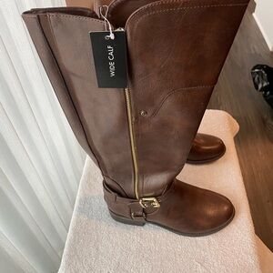 G by Guess Brown Leather Boots with Gold Buckle